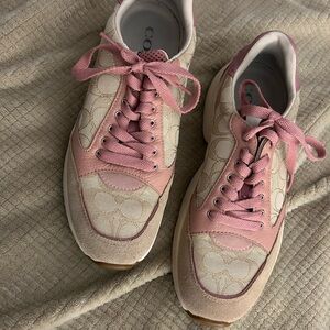 Coach Women's Pink and Beige Sneakers